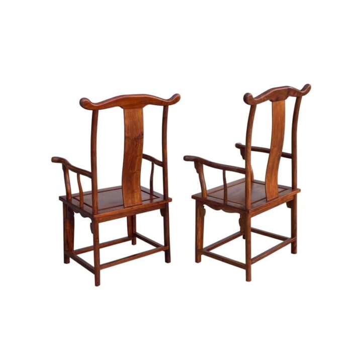 pair chinese natural wood copper brown stain yoke back armchairs 0074