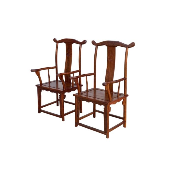 pair chinese natural wood copper brown stain yoke back armchairs 0319