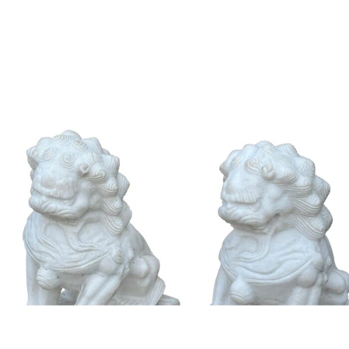 pair chinese white marble stone fengshui foo dogs lions statue 1071