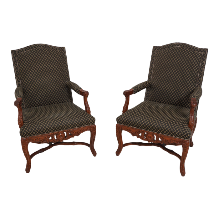 pair drexel french louis xv upholstered parlor chairs 9598