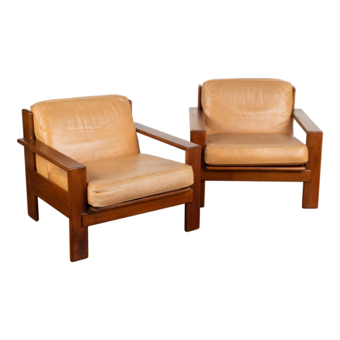 pair mid century camel leather arm chairs denmark circa 1960 1054