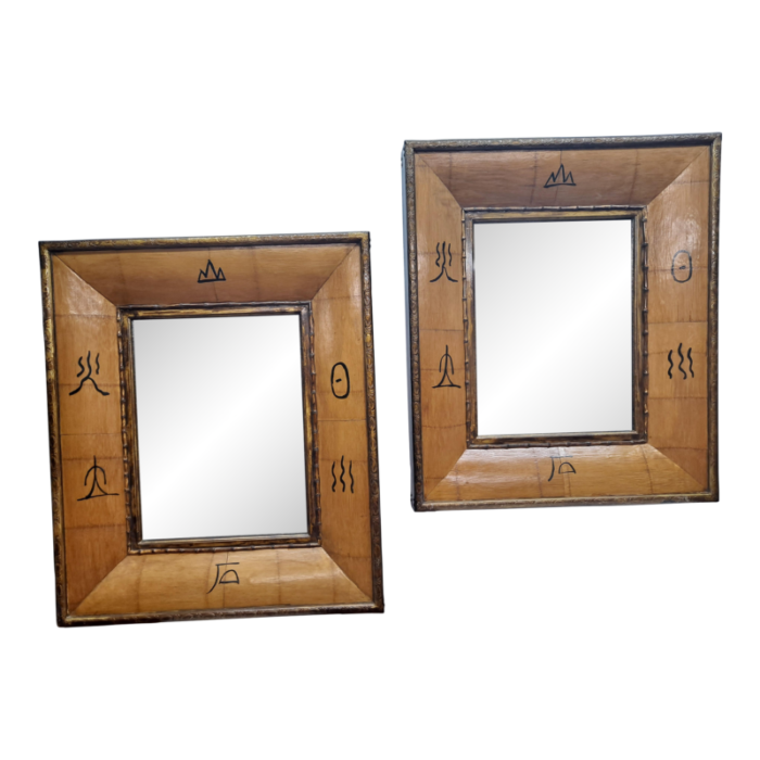 pair of 1960s bamboo framed beveled mirrors 5990