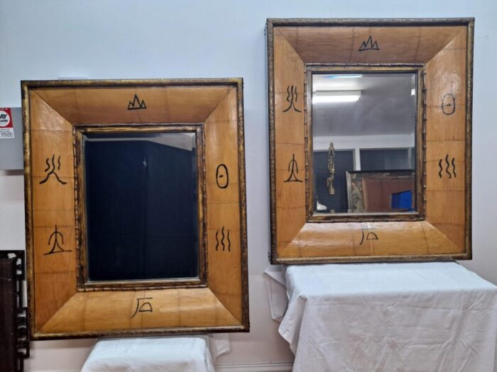 pair of 1960s bamboo framed beveled mirrors 8983