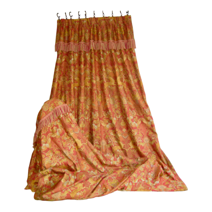 pair of 1980s jaquart chinoiserie curtain drapes 2246