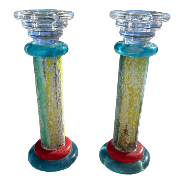 pair of 1990s kosta boda candlestick can can series kjell engman 9584