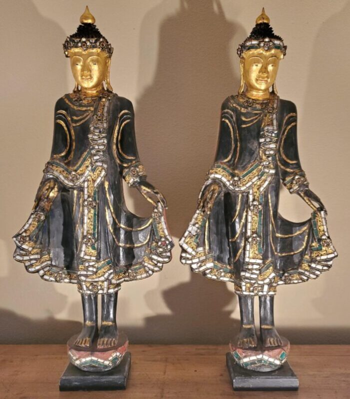 pair of 19th century burmese mandalay standing buddhas 8886