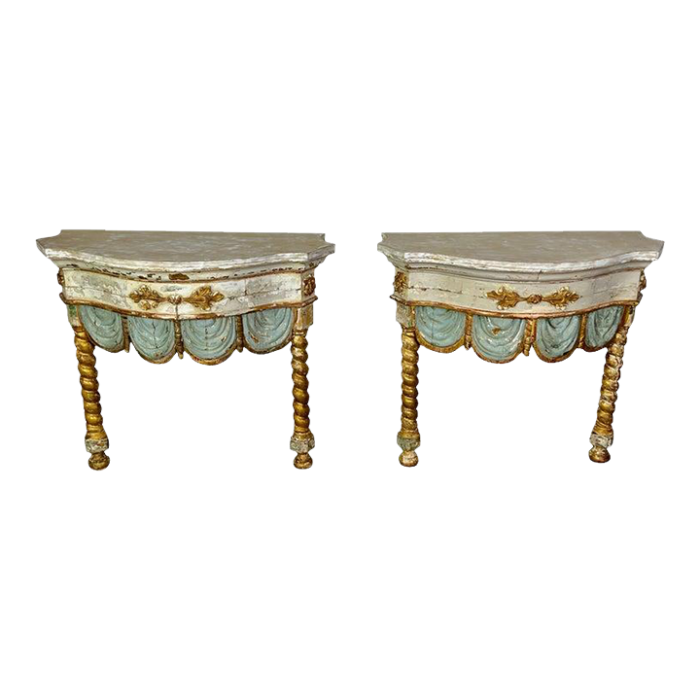 pair of 19th century italian painted and parcel gilt consoles 6422