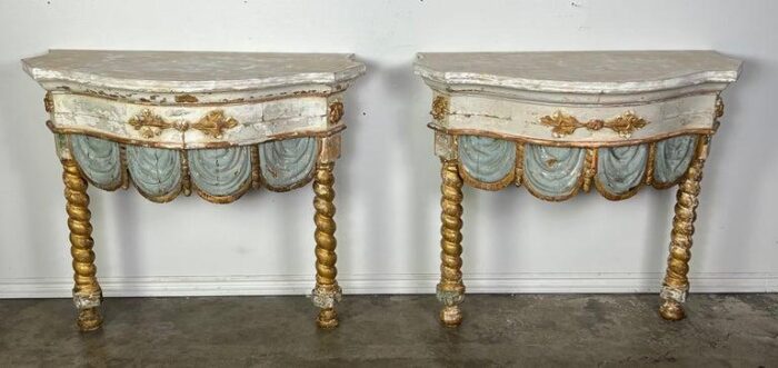 pair of 19th century italian painted and parcel gilt consoles 8202