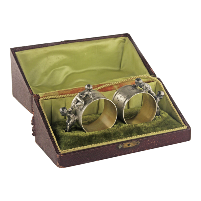 pair of early 20th century jugendstilart nouveau silver napkin rings and decorative box by german company wurttembergische metallwarenfabrik wmf 2445