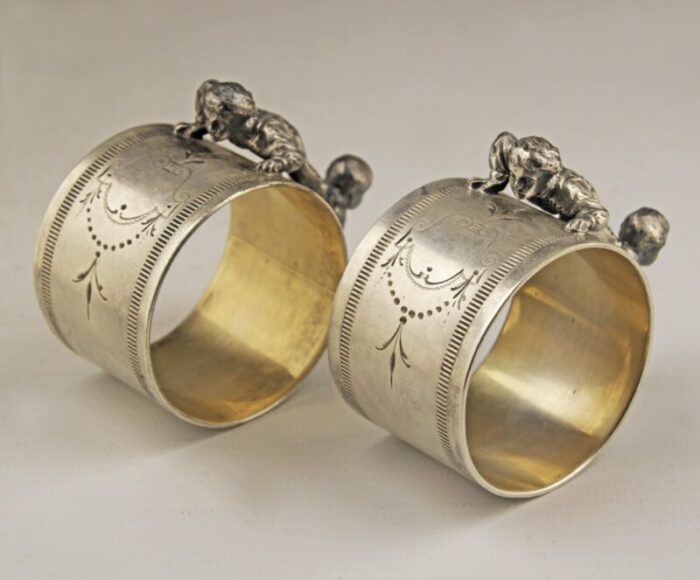 pair of early 20th century jugendstilart nouveau silver napkin rings and decorative box by german company wurttembergische metallwarenfabrik wmf 3278