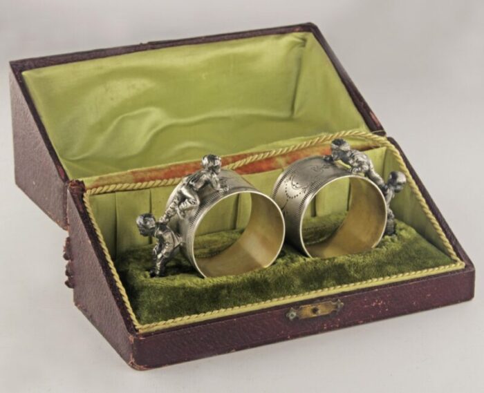 pair of early 20th century jugendstilart nouveau silver napkin rings and decorative box by german company wurttembergische metallwarenfabrik wmf 8492