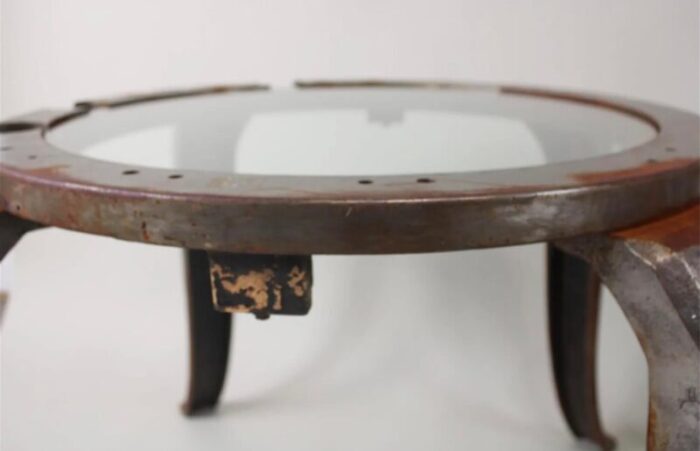 pair of industrial glass top tables circa 1940s 4640