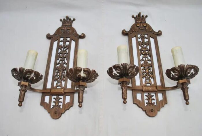 pair of large 1920s bronze sconces 2368