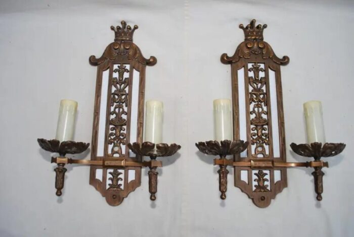 pair of large 1920s bronze sconces 7292