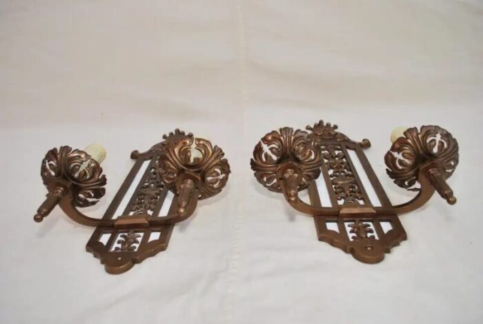 pair of large 1920s bronze sconces 7873