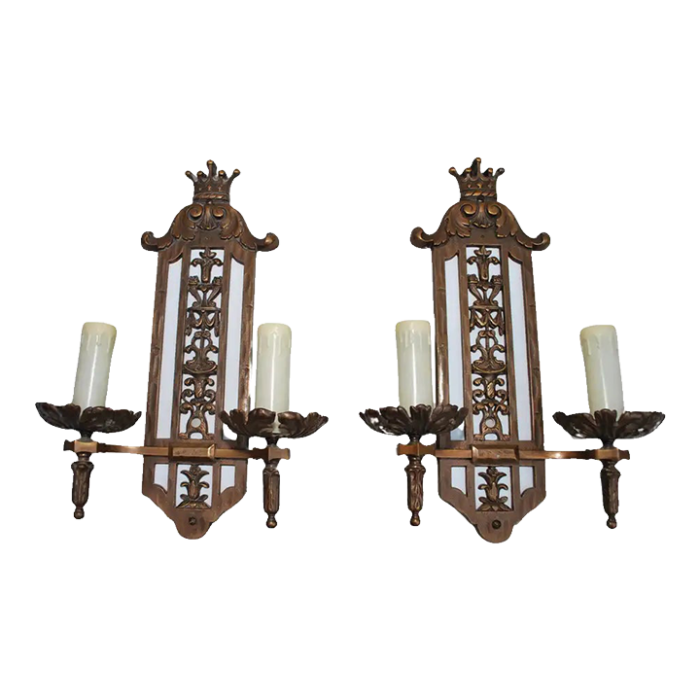 pair of large 1920s bronze sconces 8449