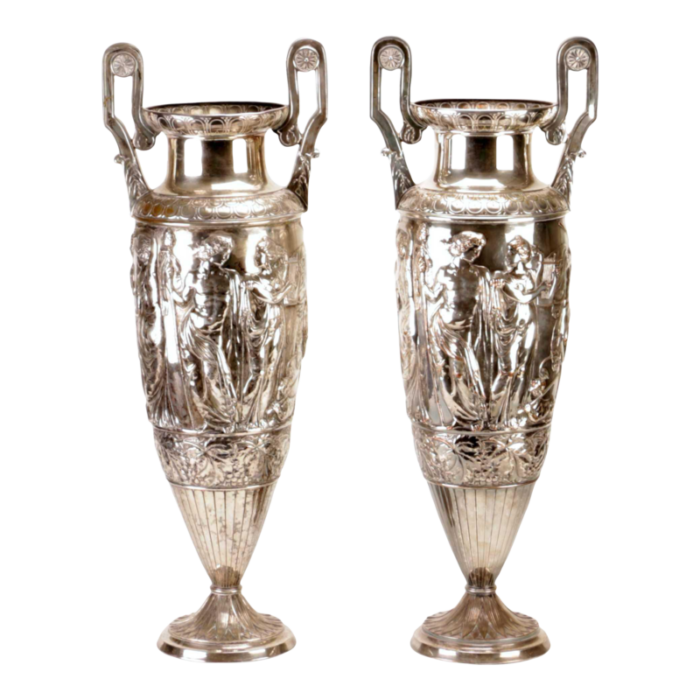 pair of late 19th century wmf urns with neoclassical friezes 9787