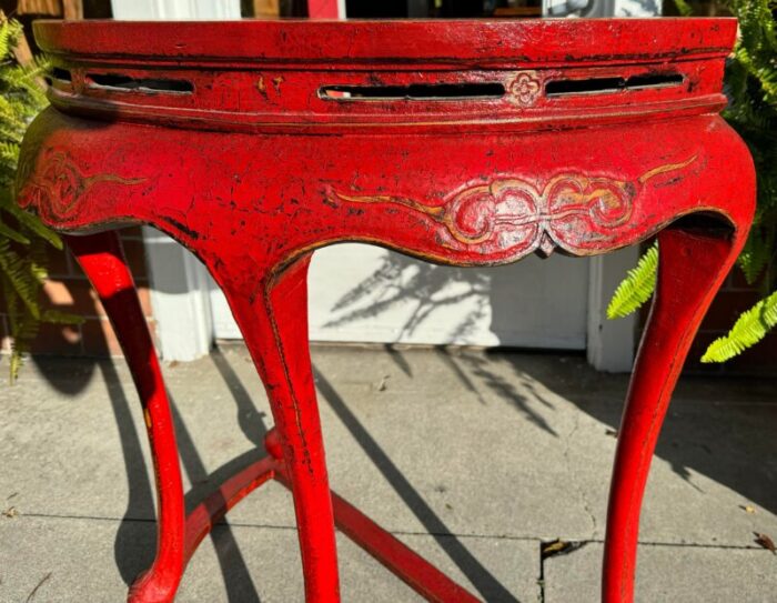 pair of ming style red chinoiserie console tables or center table 1009