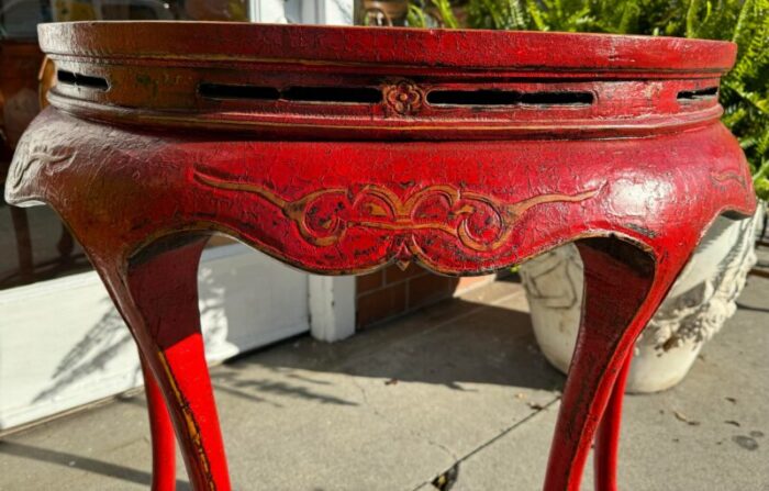 pair of ming style red chinoiserie console tables or center table 9798