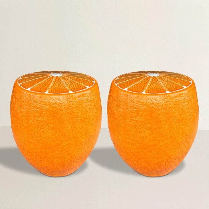 pair of orange ceramic garden stools 8386