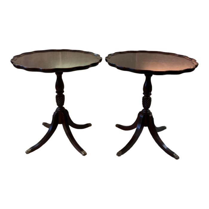 pair of vintage mahogany scallop edge parlor tables by brandt 4061