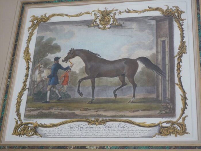 pair vintage gold framed and matted horse prints 8088