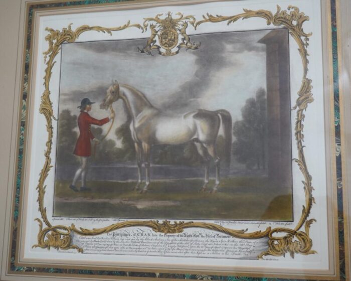 pair vintage gold framed and matted horse prints 8269