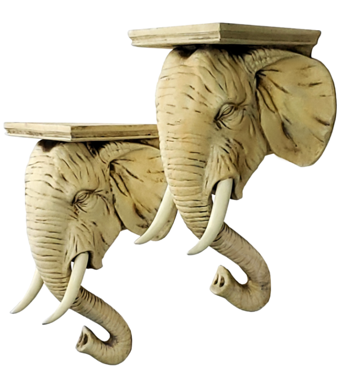 pair vintage trompe loeil elephant wall shelf brackets vintage boho safari palm beach chic 0016