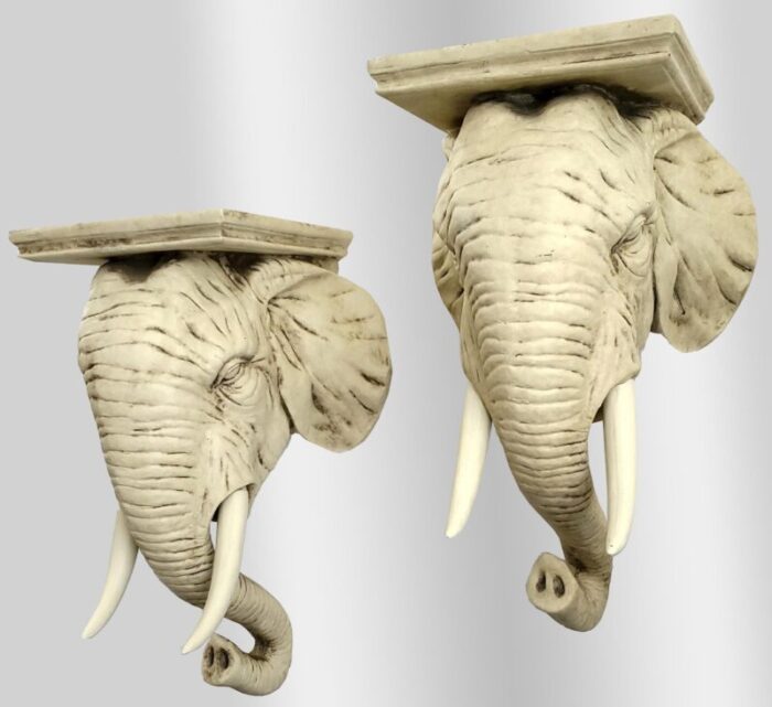 pair vintage trompe loeil elephant wall shelf brackets vintage boho safari palm beach chic 1094