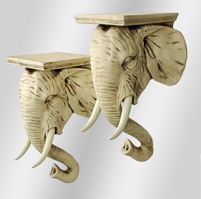 pair vintage trompe loeil elephant wall shelf brackets vintage boho safari palm beach chic 2981