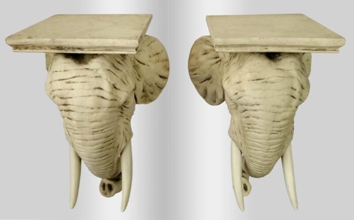 pair vintage trompe loeil elephant wall shelf brackets vintage boho safari palm beach chic 3566