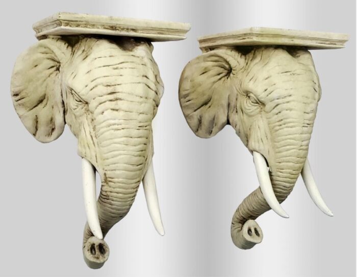 pair vintage trompe loeil elephant wall shelf brackets vintage boho safari palm beach chic 4474