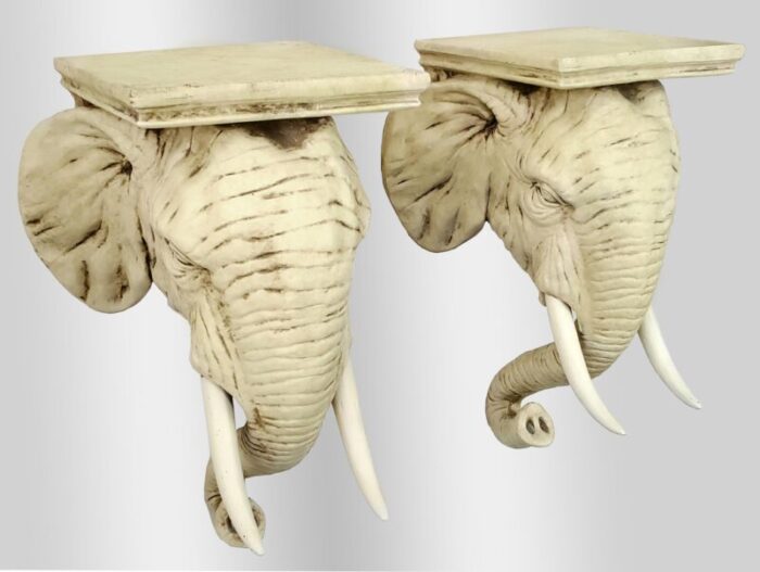 pair vintage trompe loeil elephant wall shelf brackets vintage boho safari palm beach chic 5132