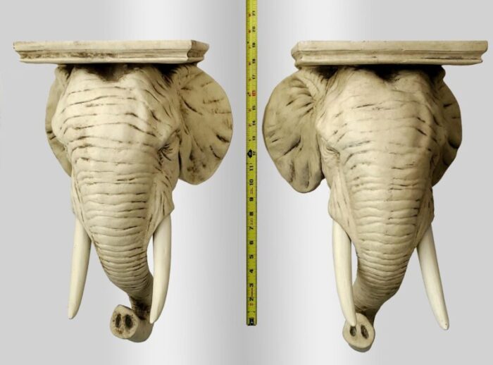 pair vintage trompe loeil elephant wall shelf brackets vintage boho safari palm beach chic 7613