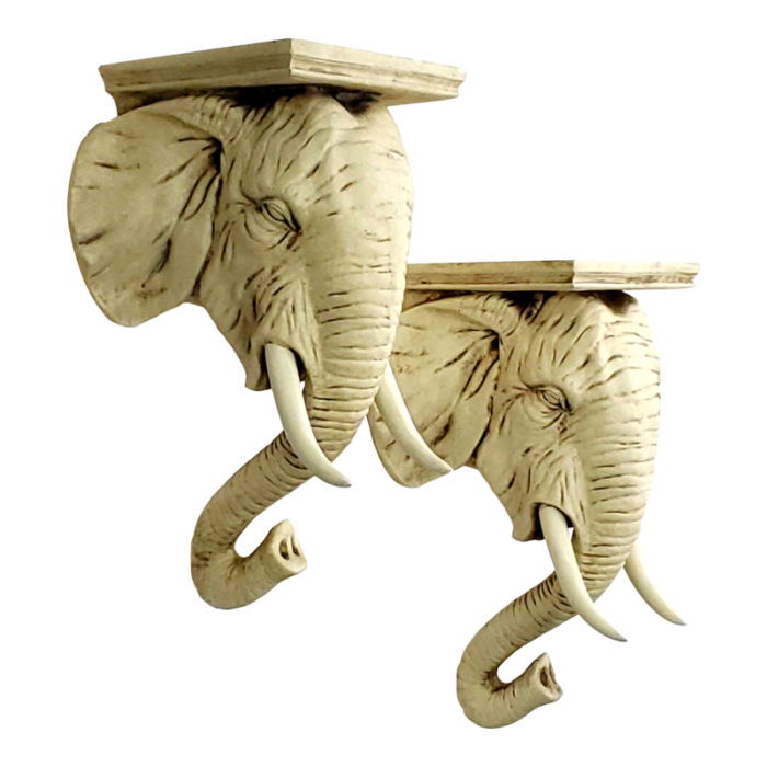 pair vintage trompe loeil elephant wall shelf brackets vintage boho safari palm beach chic 8621