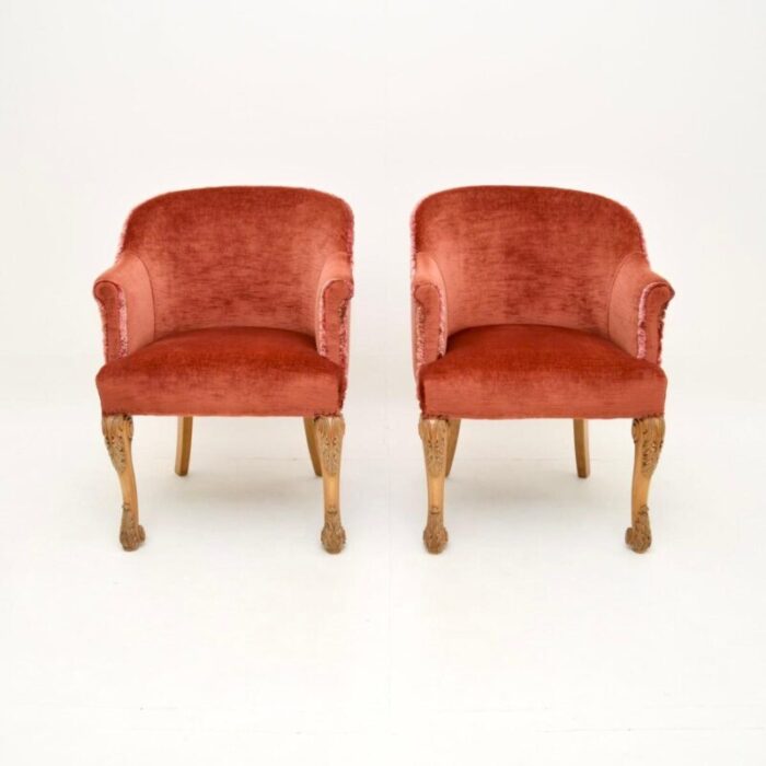 pair antique queen anne tub chairs armchairs 2 master