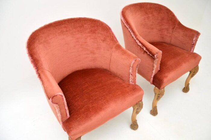 pair antique queen anne tub chairs armchairs 4 master