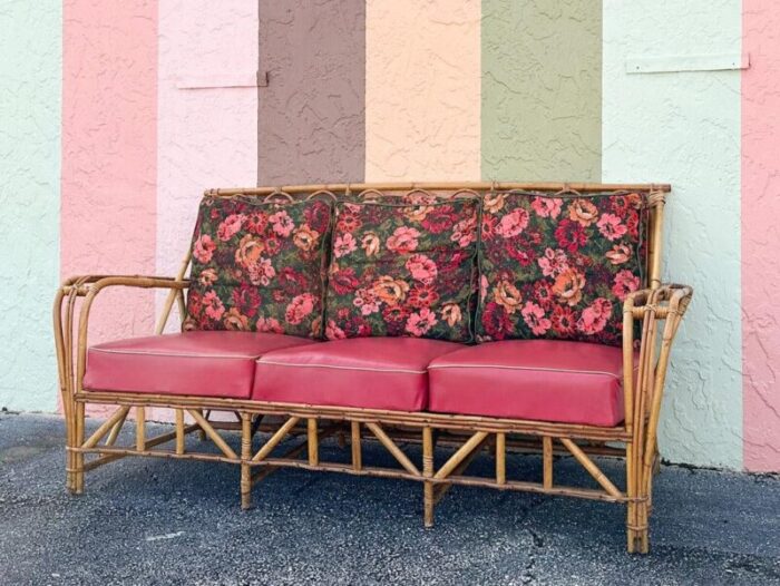 palm beach regency 1940s rattan sofa 9239