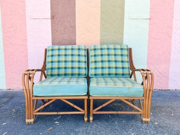 palm beach regency 1940s two piece rattan loveseat 0784