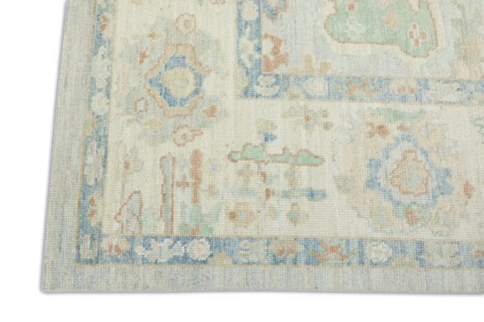 pastel gray ivory field multicolor handwoven turkish oushak rug 8 x 10 7223