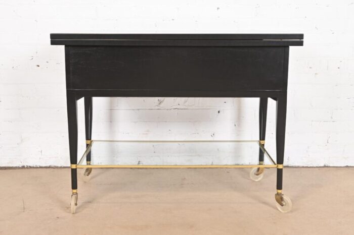 paul mccobb for directional mid century modern black lacquered flip top server bar cart newly refinished 1572