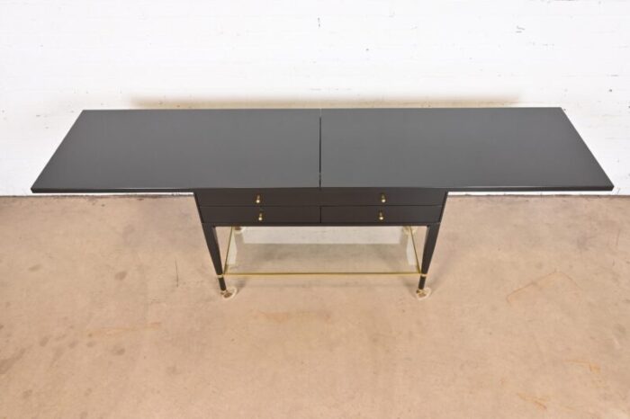 paul mccobb for directional mid century modern black lacquered flip top server bar cart newly refinished 2722