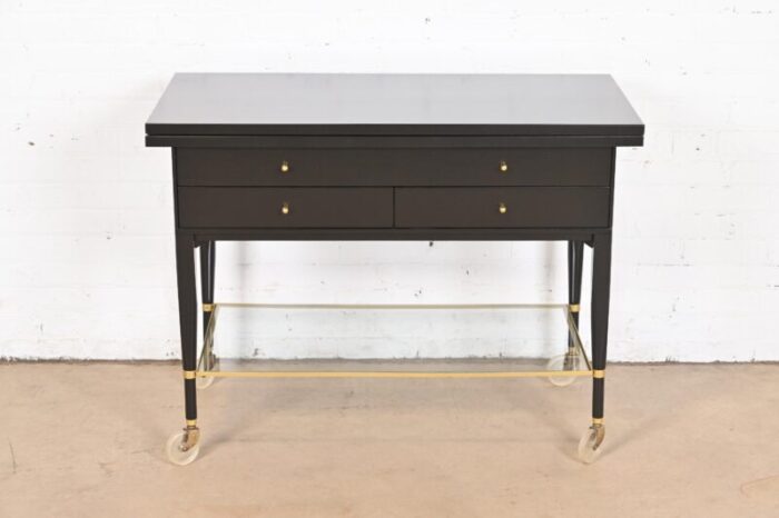 paul mccobb for directional mid century modern black lacquered flip top server bar cart newly refinished 3288