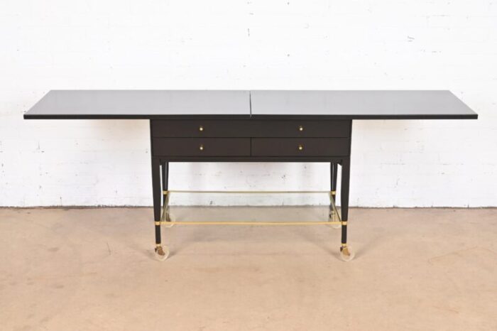 paul mccobb for directional mid century modern black lacquered flip top server bar cart newly refinished 5572