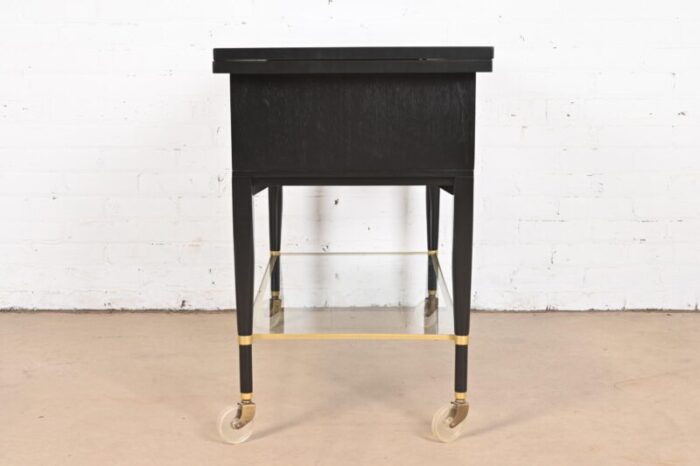 paul mccobb for directional mid century modern black lacquered flip top server bar cart newly refinished 6787