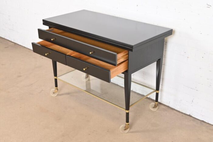 paul mccobb for directional mid century modern black lacquered flip top server bar cart newly refinished 8367