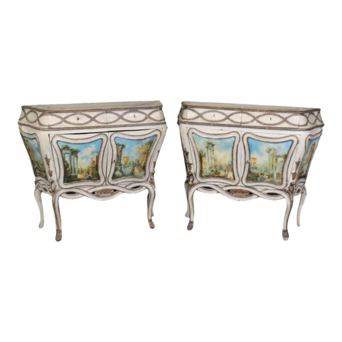 period 18th century paint decorated venetian commodes cabinets a pair 9086