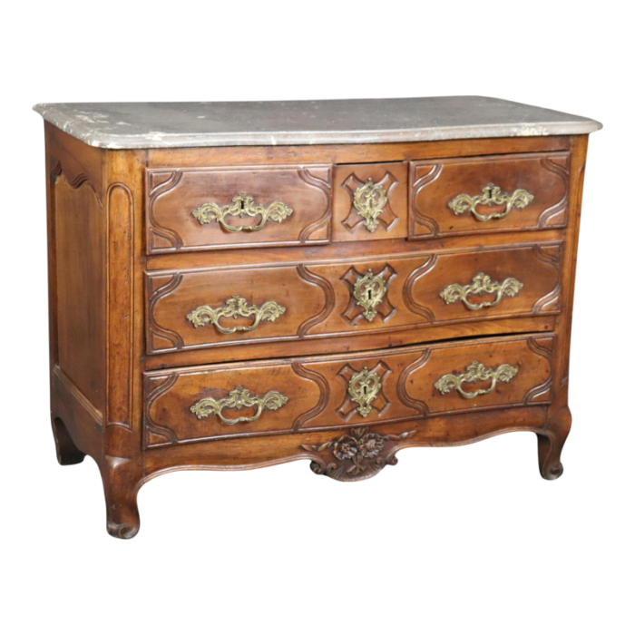 period french louis xv walnut marble top bronze mounted commode 6335