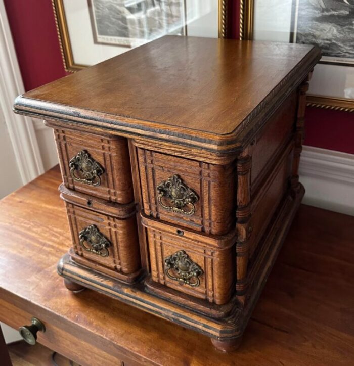 petite antique 4 drawer oak cabinet drinks table 4605