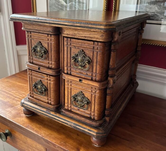 petite antique 4 drawer oak cabinet drinks table 8721